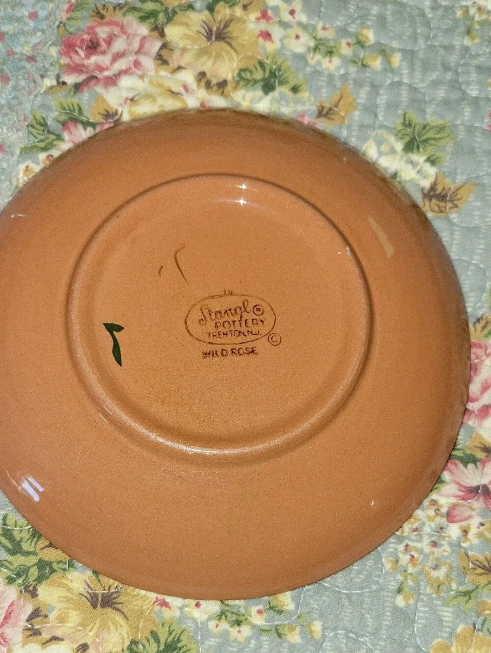Vintage Stangl Pottery Wild Rose Saucer Plates Set of 2 Mid Century Pink Green